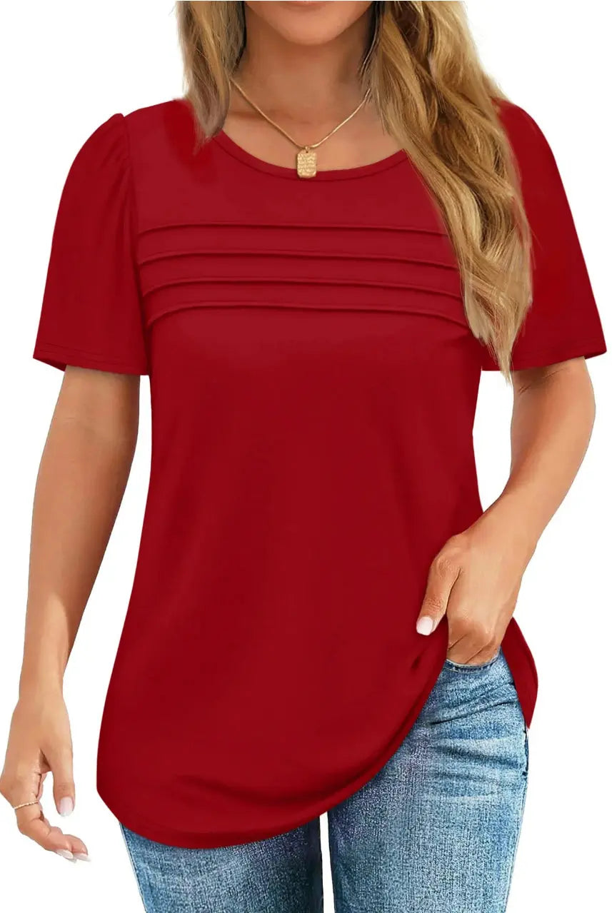 Women casual red short sleeve shirt Crystal Haven