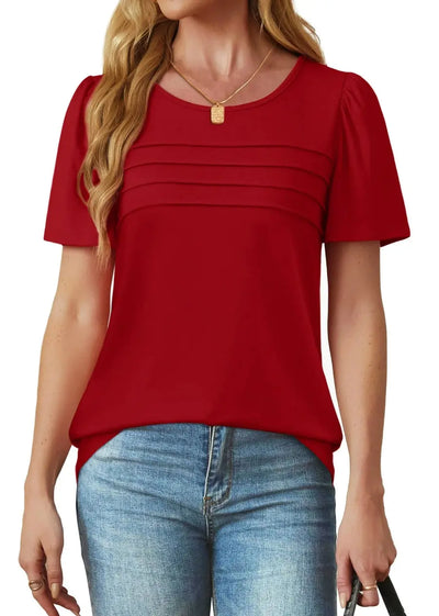 Women casual red short sleeve shirt Crystal Haven