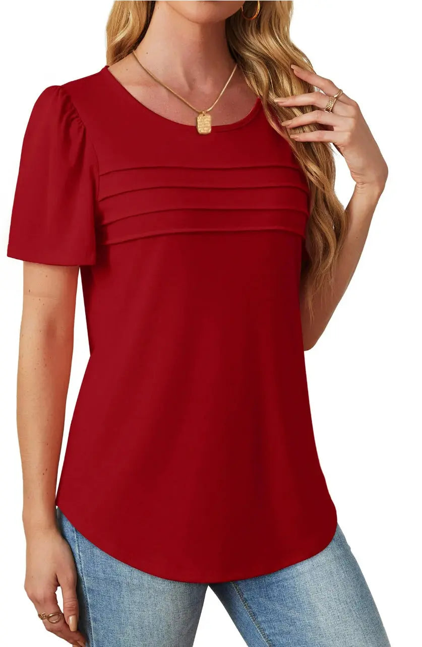 Women casual red short sleeve shirt Crystal Haven