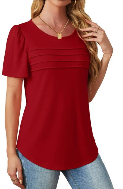 Women casual red short sleeve shirt Crystal Haven