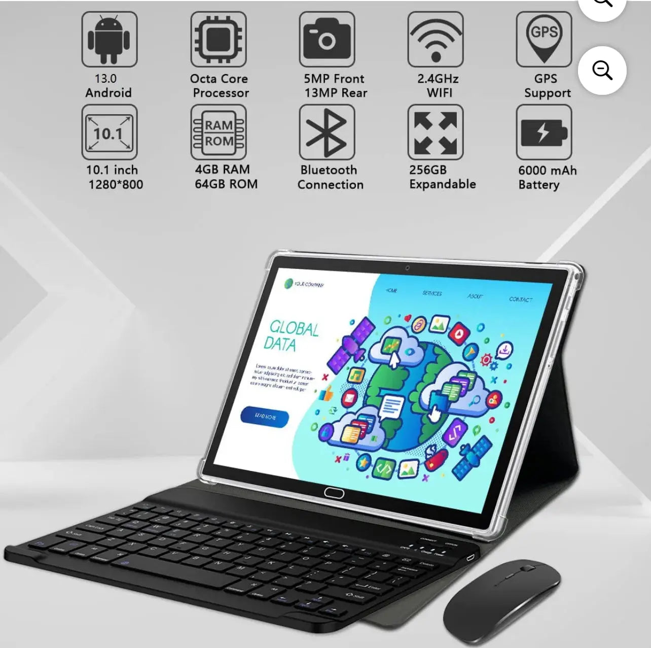 Android tablet bundle with keyboard, wireless mouse and stylus Crystal Haven