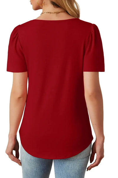 Women casual red short sleeve shirt Crystal Haven